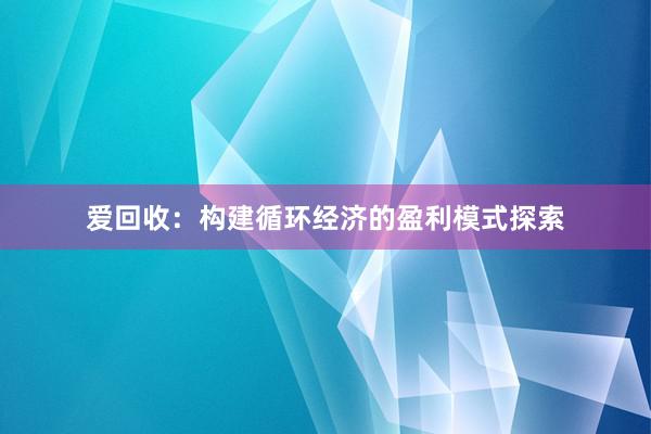 爱回收：构建循环经济的盈利模式探索